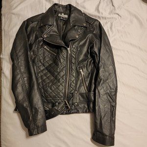Trendy Royal Bones Black Quilted Faux Leather Moto Jacket